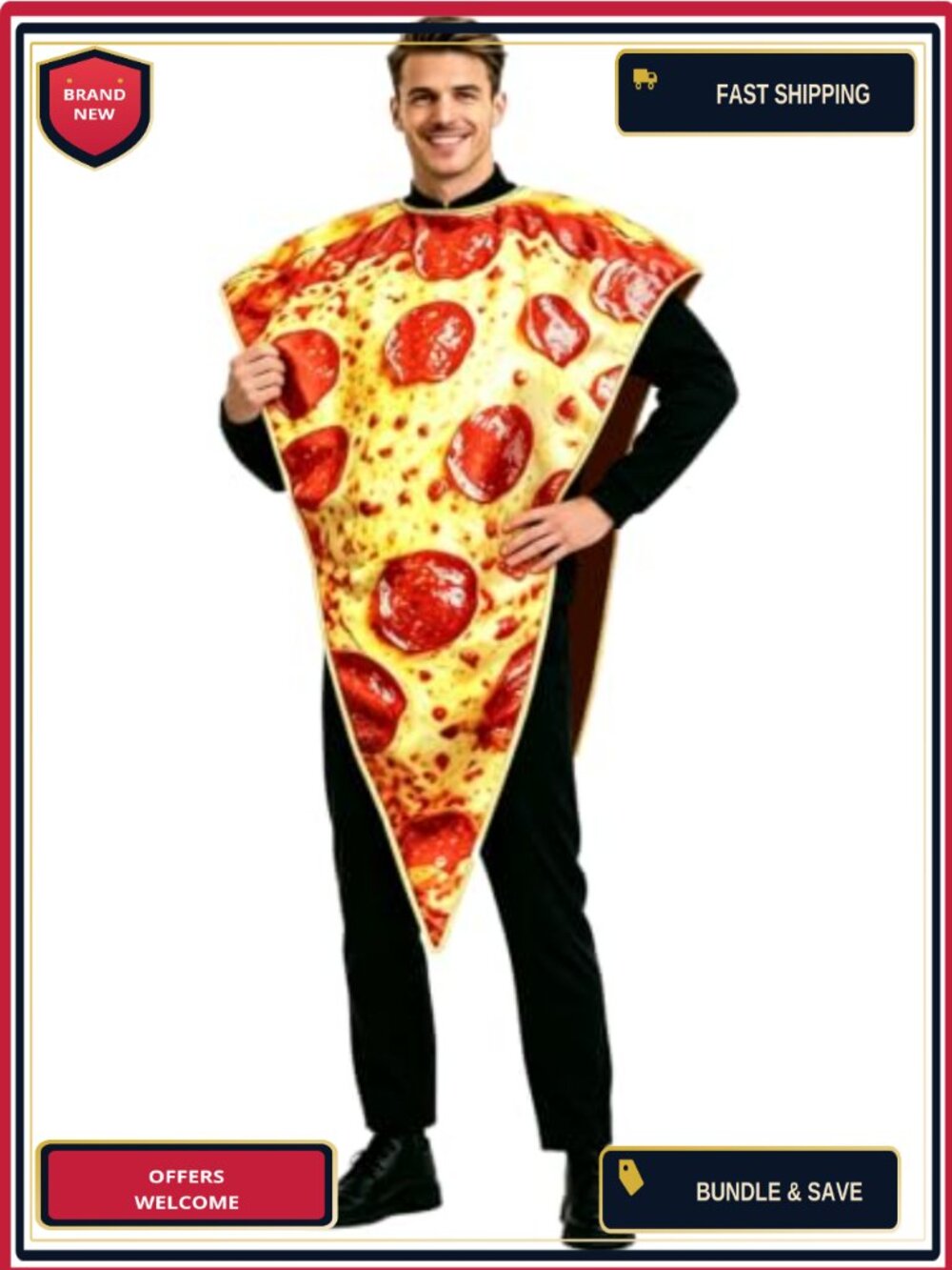 Adult Pizza Slice Costume One Piece Funny Food Mascot Halloween